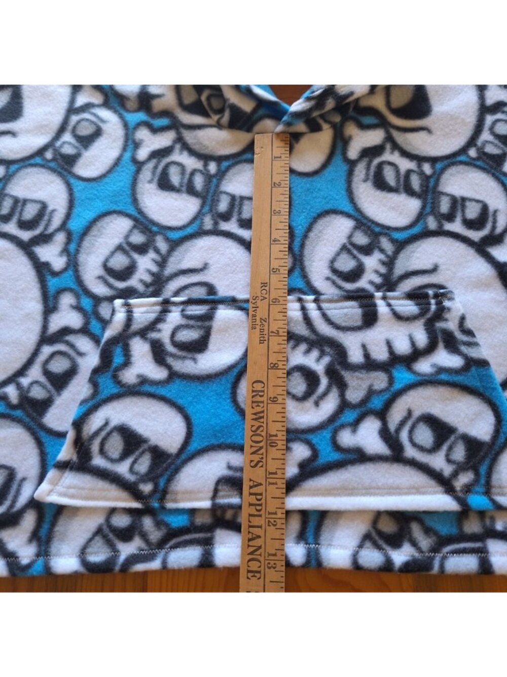 Fleece Handmade Kids  Skull Poncho W Pocket & Hood Car Seat Blue Black White - Picture 3 of 15